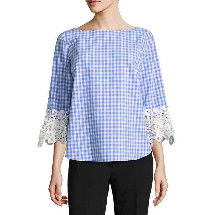 Liz Claiborne 3/4 Lace Sleeve Boatneck Woven Blouse