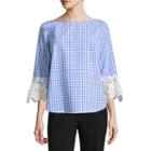 Liz Claiborne 3/4 Lace Sleeve Boatneck Woven Blouse