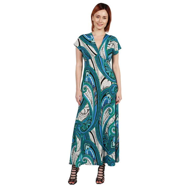 24seven Comfort Apparel Dress Gisele Green And Blue Empire Waist Maxi Dress