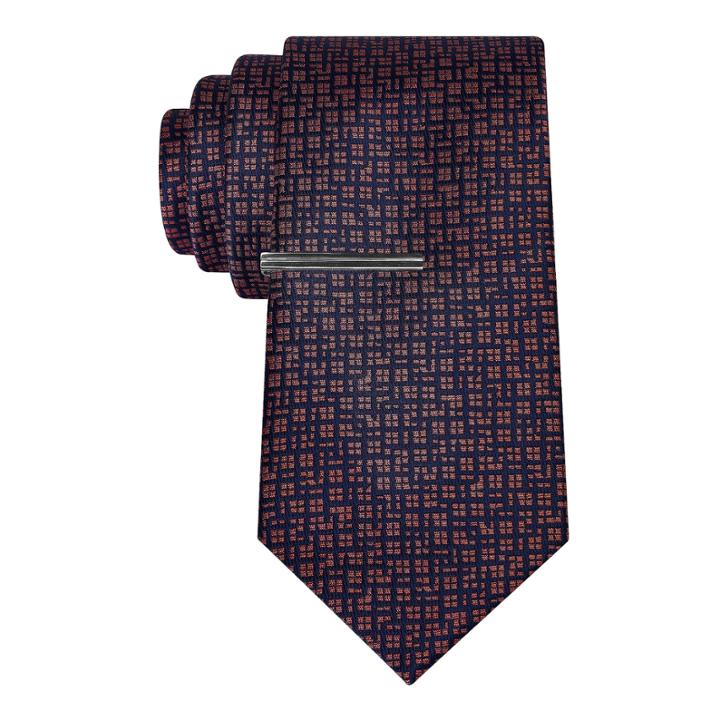 J.ferrar Navy Ground Abstract Tie With Tie Bar