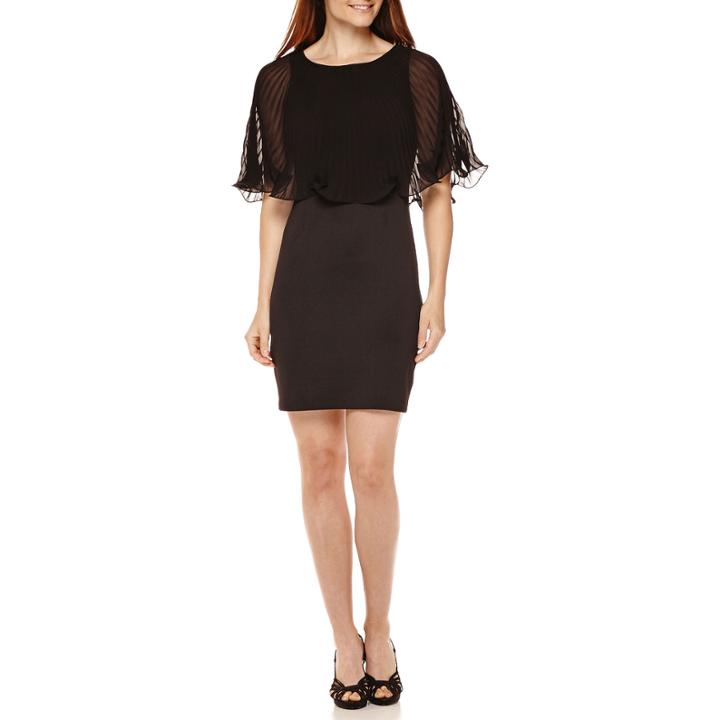 Sl Fashions Sleeveless Pleated Cape Dress
