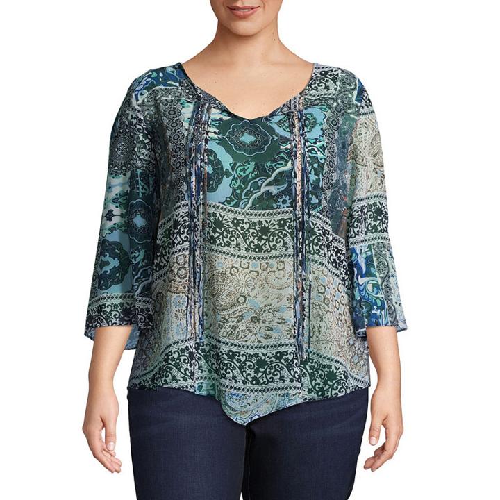 Unity World Wear 3/4 Sleeve Printed Peasant Blouse - Plus