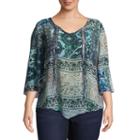 Unity World Wear 3/4 Sleeve Printed Peasant Blouse - Plus