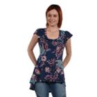 24seven Comfort Apparel Brittany Blue Print Hi Lo Tunic Top - Plus