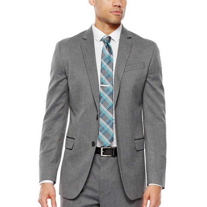 Jf J. Ferrar Gray Herringbone Stretch Suit Jacket - Classic Fit