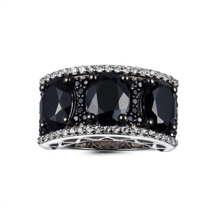 Womens Black Spinel Sterling Silver Band