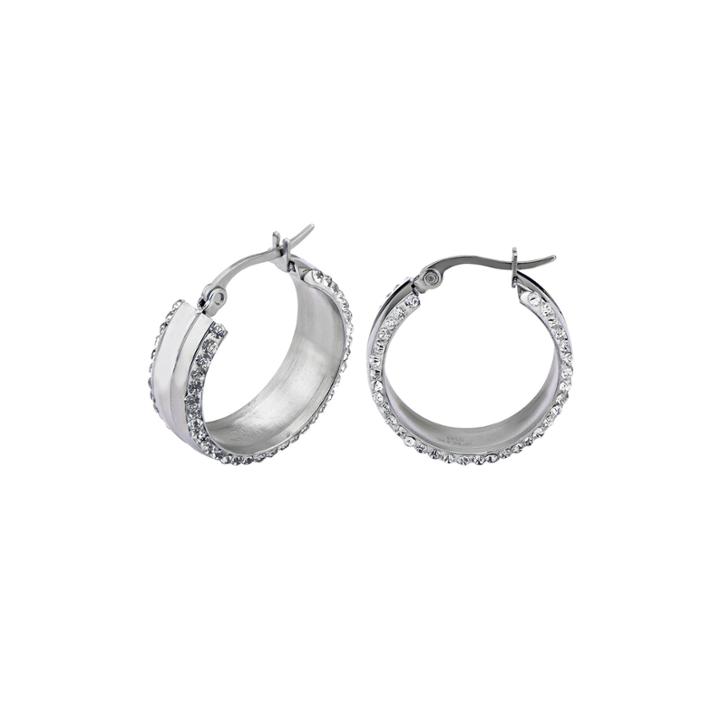 Crystal Stainless Steel 24mm Hoop Earrings