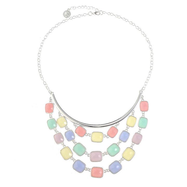 Liz Claiborne Womens Multi Color Square Statement Necklace