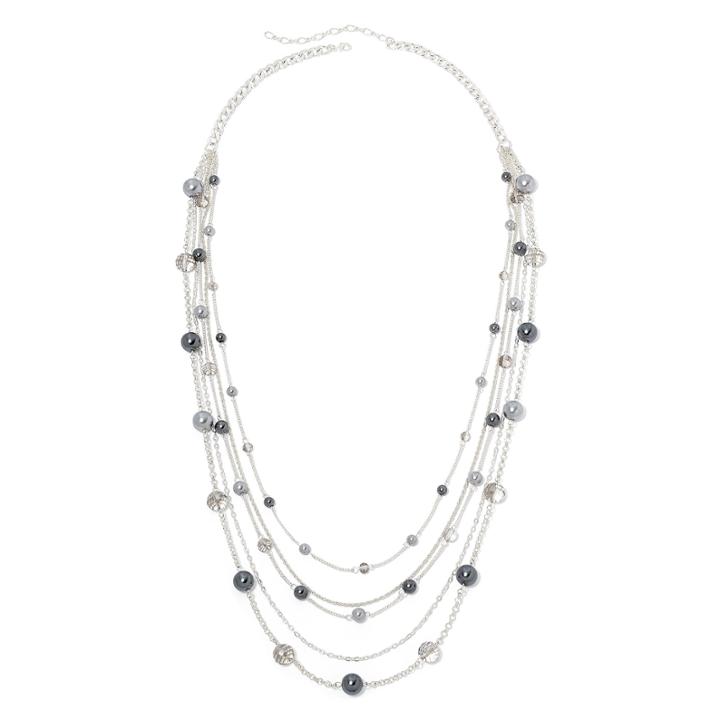 Vieste Gray Simulated Pearl 5-row Station Necklace