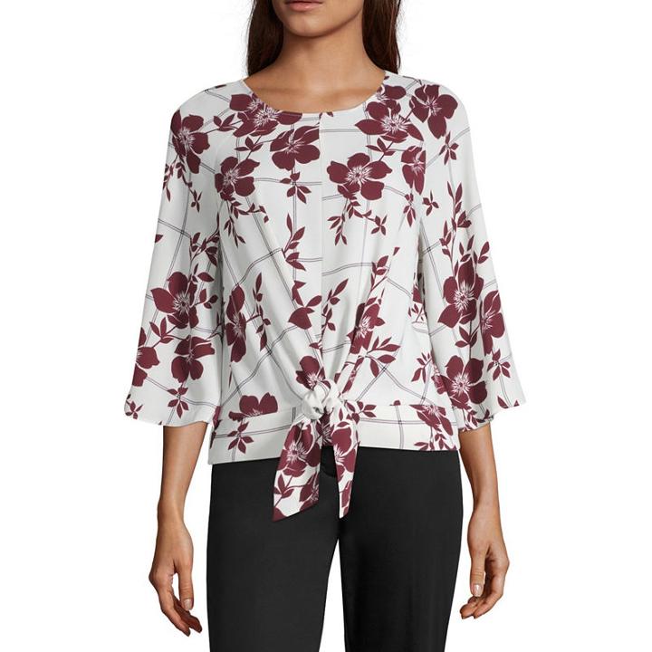 Liz Claiborne 3/4 Sleeve Crew Neck Woven Blouse