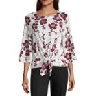 Liz Claiborne 3/4 Sleeve Crew Neck Woven Blouse