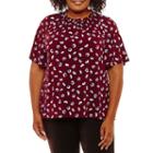 Worthington Short Sleeve Crew Neck Floral T-shirt-womens Plus