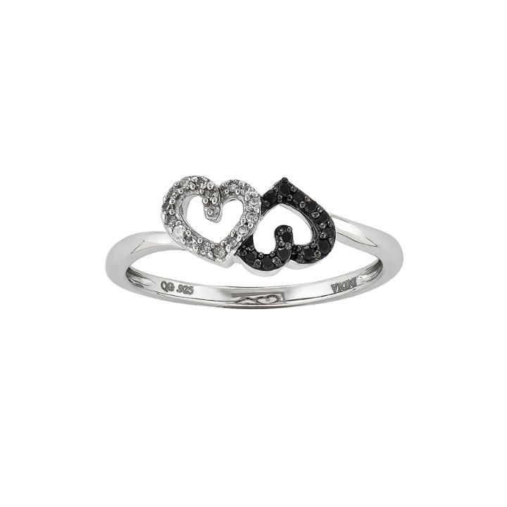 1/10 Ct. T.w. White And Color-enhanced Black Diamond Double Heart Ring