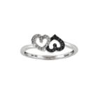 1/10 Ct. T.w. White And Color-enhanced Black Diamond Double Heart Ring