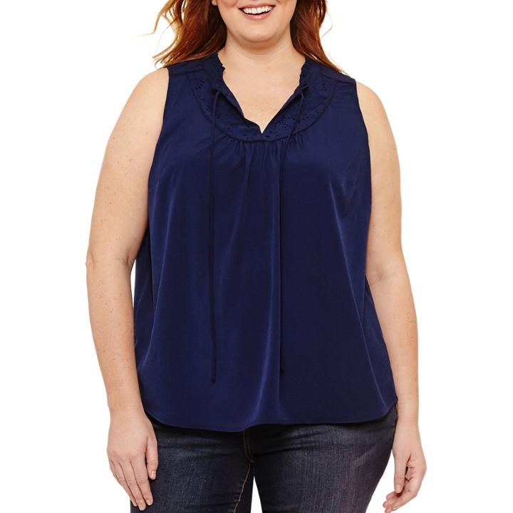 St. John's Bay Sleeveless Lace Inset Woven Tank Top - Plus