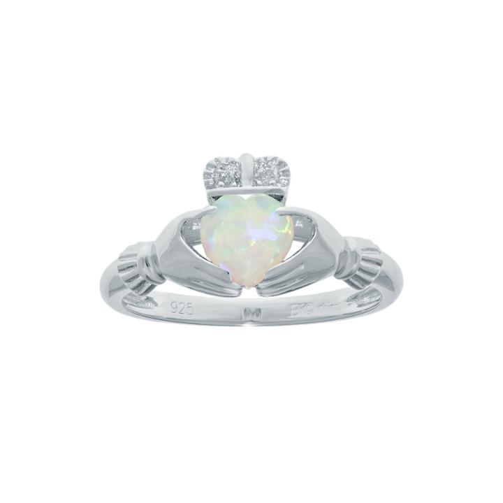 Heart-shaped Lab-created Opal And Diamond-accent Sterling Silver Claddagh Ring