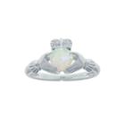 Heart-shaped Lab-created Opal And Diamond-accent Sterling Silver Claddagh Ring