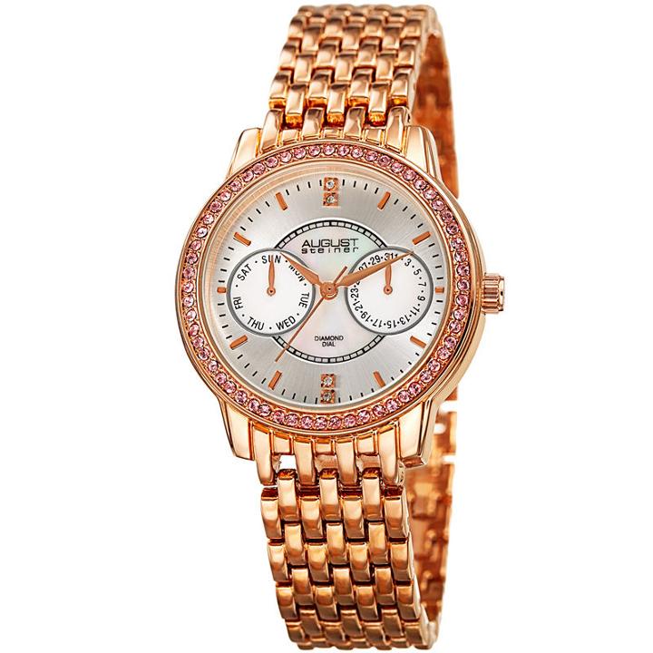 August Steiner Womens Rose Goldtone Strap Watch-as-8228rg