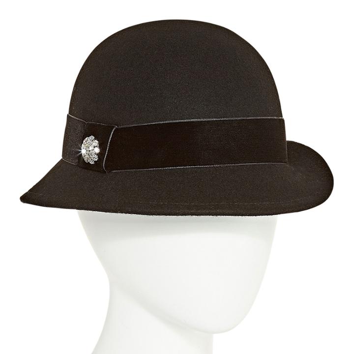 Scala Crystal Brooch Cloche Hat