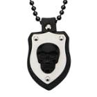 Inox Jewelry Mens Genuine Onyx Skull And Leather Stainless Steel Shield Pendant