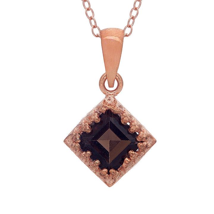 Womens Genuine Brown Quartz 14k Rose Gold Over Silver Pendant Necklace