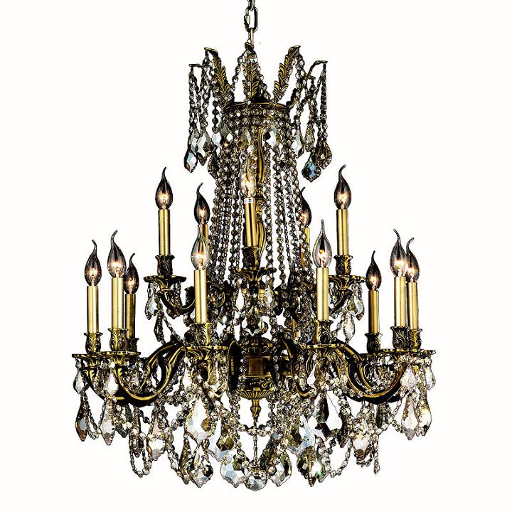 Windsor Collection 15 Light 2-tier Antique Bronze Finish And Golden Teak Crystal Chandelier