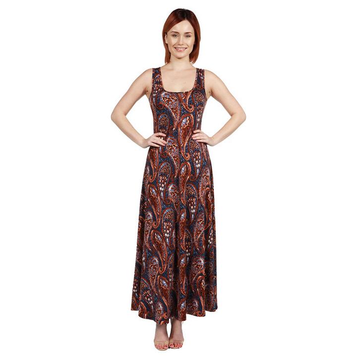 24seven Comfort Apparel Annie Red And Blue Print Maxi Dress