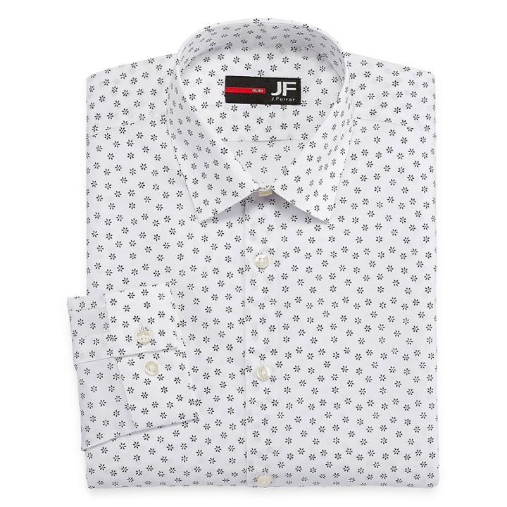 J.ferrar Easy-care Stretch Long Sleeve Broadcloth Floral Dress Shirt - Slim