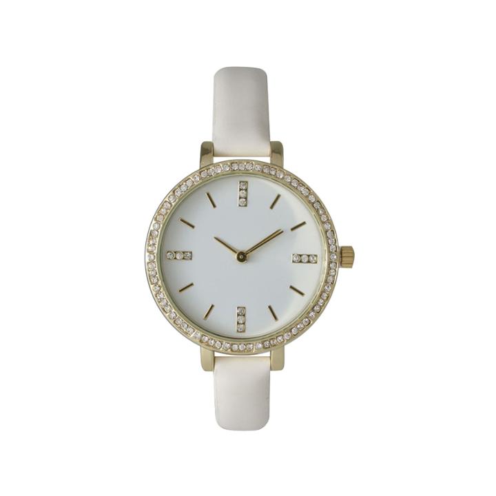 Olivia Pratt Womens Rhinestone Bezel Rhinestone Dial White Leather Watch 15321
