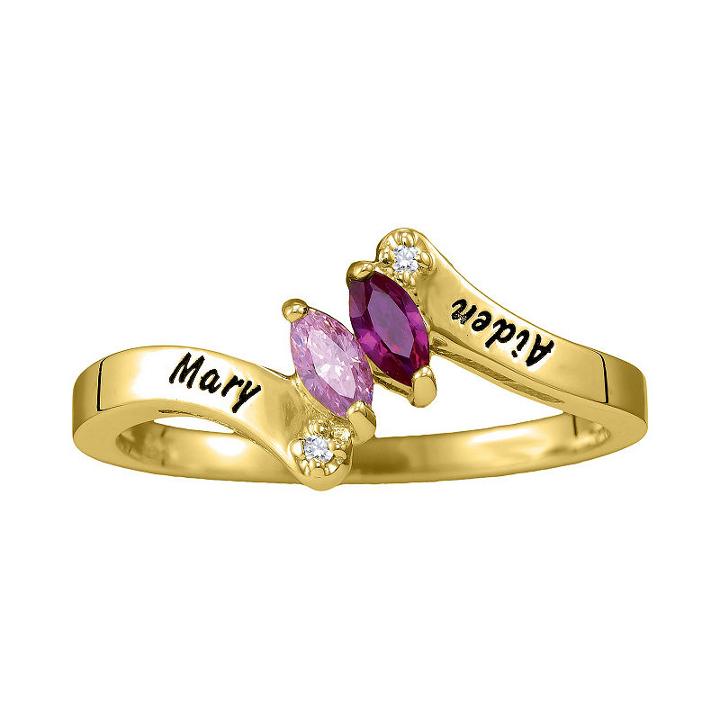 Womens Simulated Multi Color Stone 10k Gold Bypass Ring
