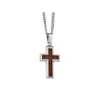 Mens Stainless Steel Wood Inlay Cross Pendant