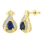Lab Created Blue Sapphire 10k Gold Over Silver 18mm Stud Earrings