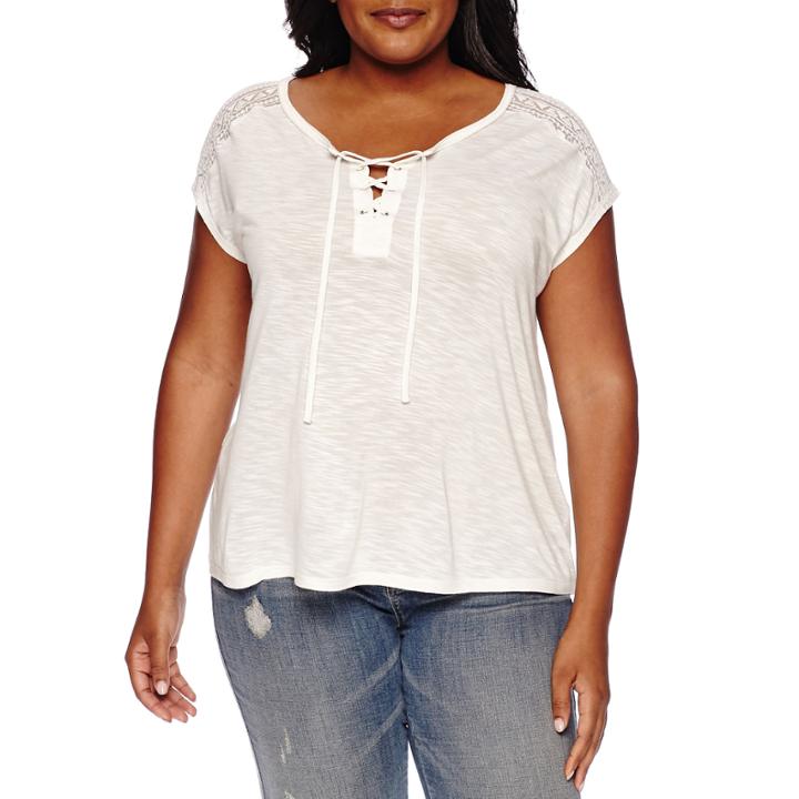 A.n.a Sleeveless Lace-shoulder Tee - Plus