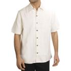 Sandals Cay Men's Cream White Tonal Jacquard Silk Camp Shirt