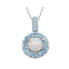 Genuine Swiss Blue Topaz And Lab-created Opal Halo Pendant Necklace