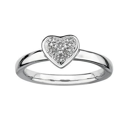 Personally Stackable Diamond-accent Silver Heart Ring