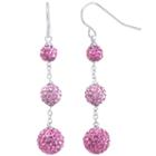 Sparkle Allure Pink Crystal Pave 3 Ball Silver Over Brass Drop Earrings