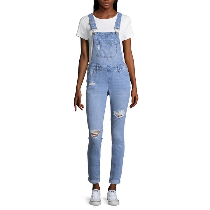 Blue Spice Destructed Overalls-juniors