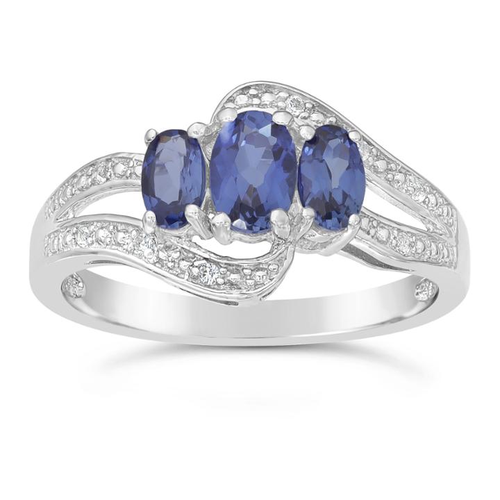 Womens Lab Created Blue Sapphire Sterling Silver 3-stone Ring