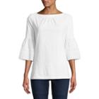 St. John's Bay 3/4 Sleeve Bell Sleeve Eyelet Peasant Top