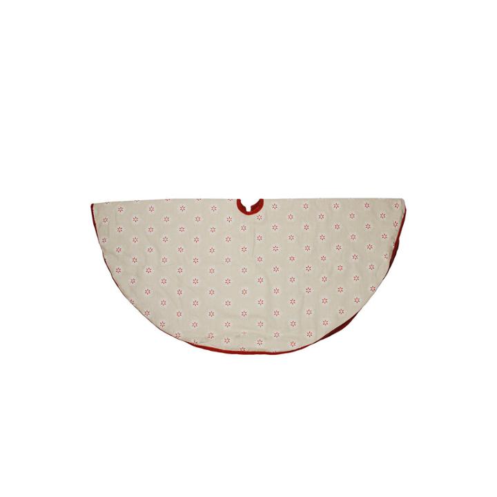 48 Beige With Red And White Embroidered Snowflakes Christmas Tree Skirt