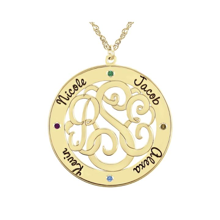 Personalized 14k Gold Over Sterling Silver 30mm Family Birthstone Pendant Necklace