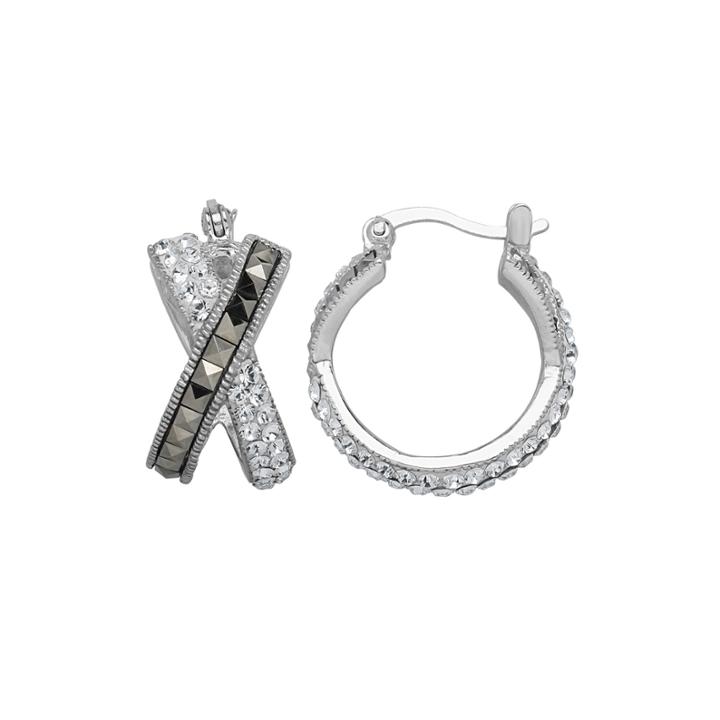 Black And White Crystal X Hoop Earrings