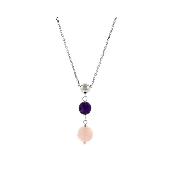 Genuine Rose Quartz And Amethyst Drop Necklace