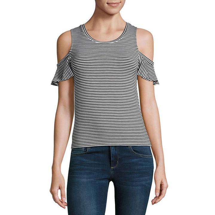 Arizona Short Sleeve Crew Neck Stripe T-shirt-womens Juniors
