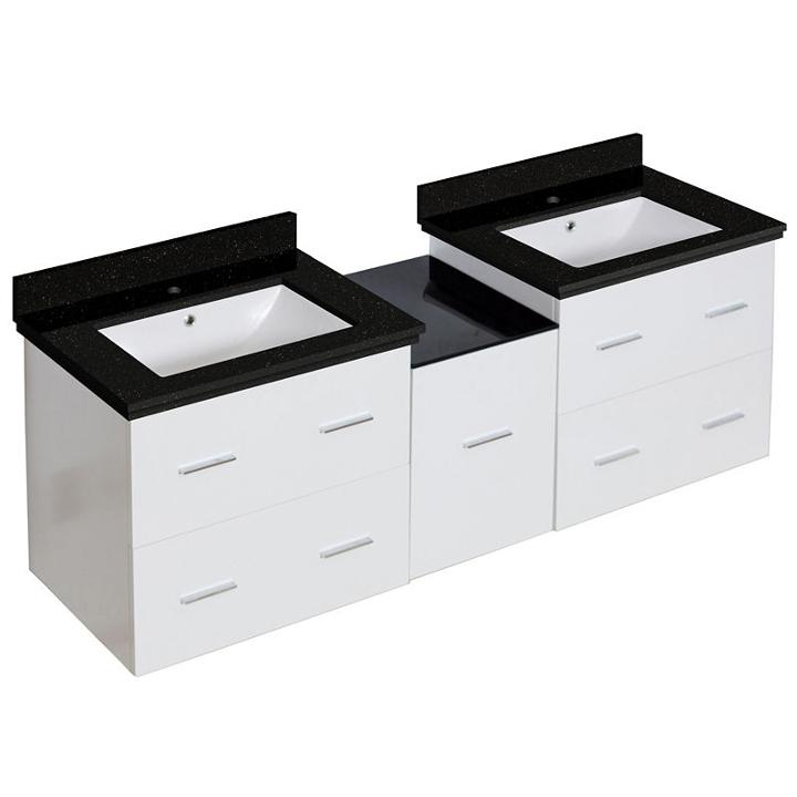 61.5-in. W Wall Mount White Vanity Set For 1 Holedrilling Black Galaxy Top White Um Sink