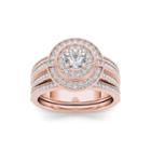 1 Ct. T.w. Diamond 14k Rose Gold Halo Bridal Ring Set