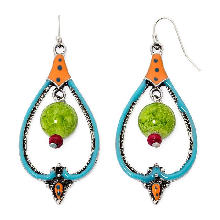 Aris By Treska Drop Hoop Earrings