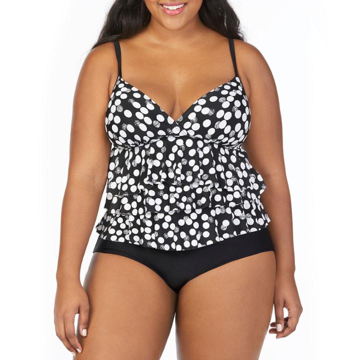 St. John's Bay Polka Dot Triple Tier Tankini Swimsuit Top-plus