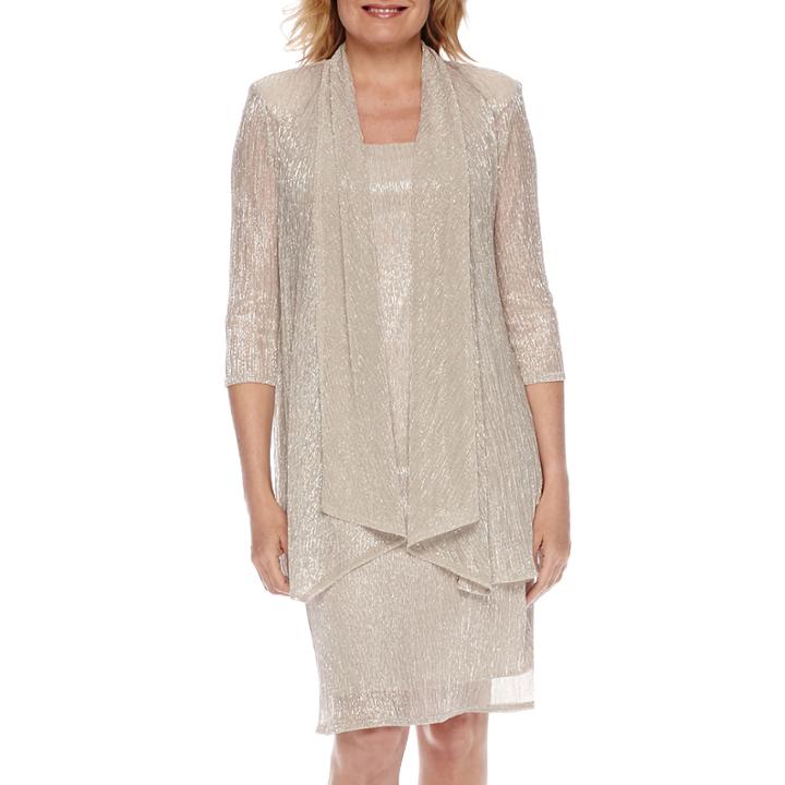 R & M Richards Metallic Long-sleeve Jacket And Dress - Petite
